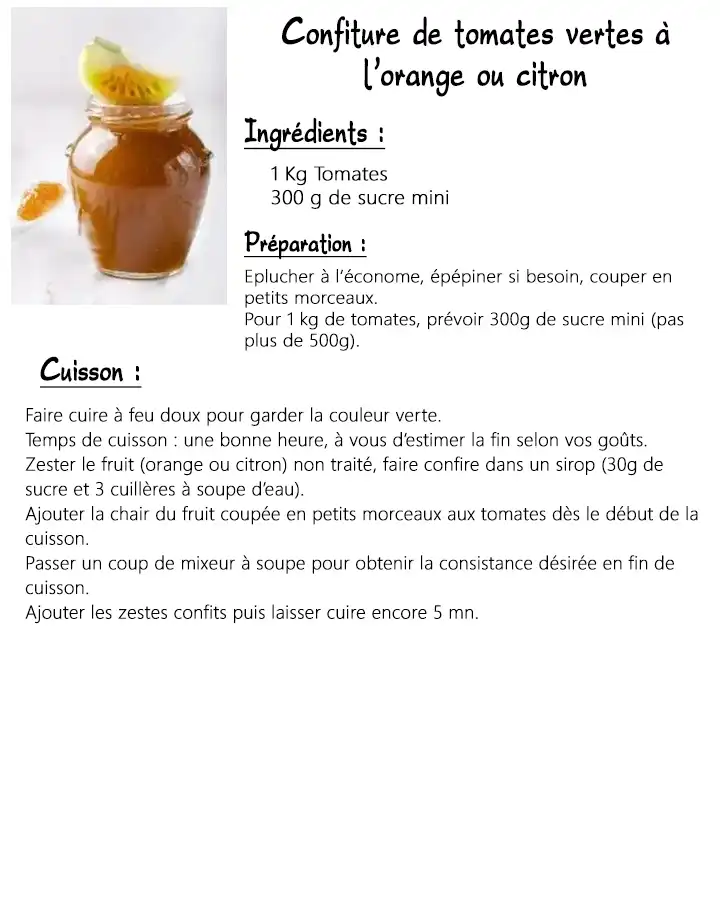 Confiture de tomates vertes à l’orange ou citron